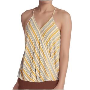Market & Spruce Mac Surplice Tank Top in Gray Yellow Stripe NWT Size XL